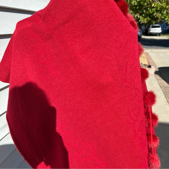 Red Wrap with Fur Pom Pom detail - Picture 5 of 9